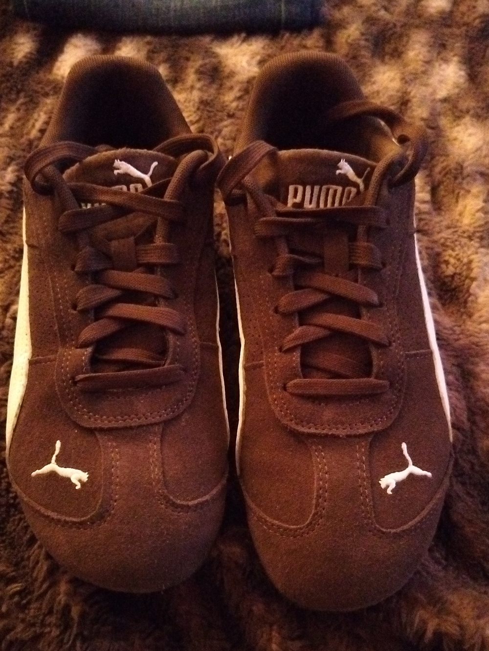 Puma Women's Brown Suede Lace-Up Sneakers with White Logo